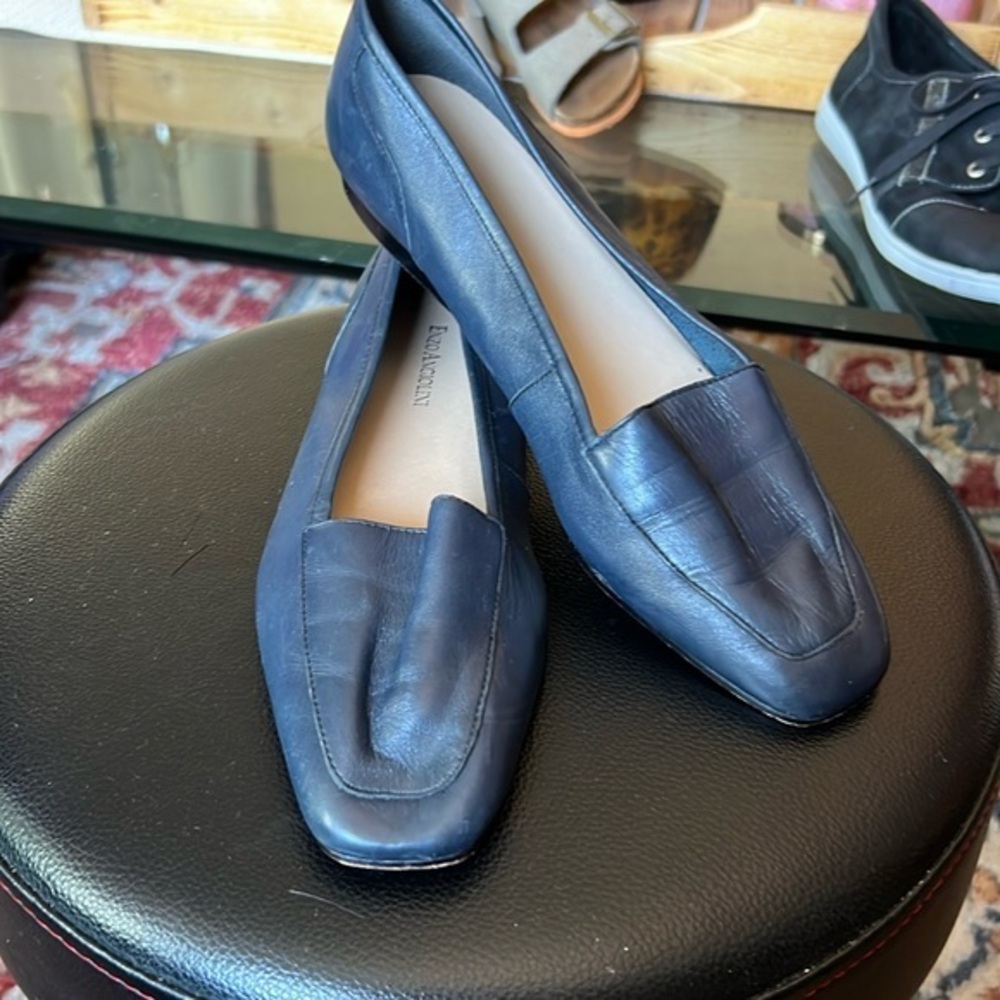 Enzo Angiolini Liberty Navy Blue Leather Loafers Women Size 8.1/2 N